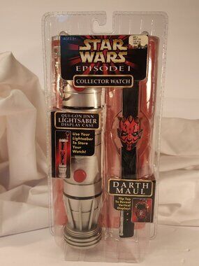 DARTH MAUL Star Wars Episode 1 collector watch and Qui-Gon Jinn lightsaber case